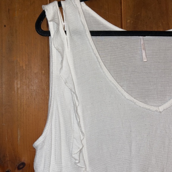 Free people white waffle texture tank with ruffle accent - Picture 5 of 9